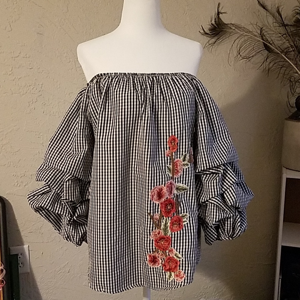 Off the shoulder gingham blouse